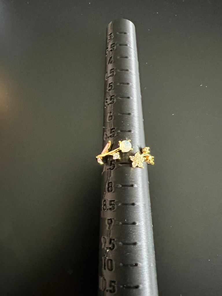 Gold Floral Crystal Ring 14 Kt Gold Plated